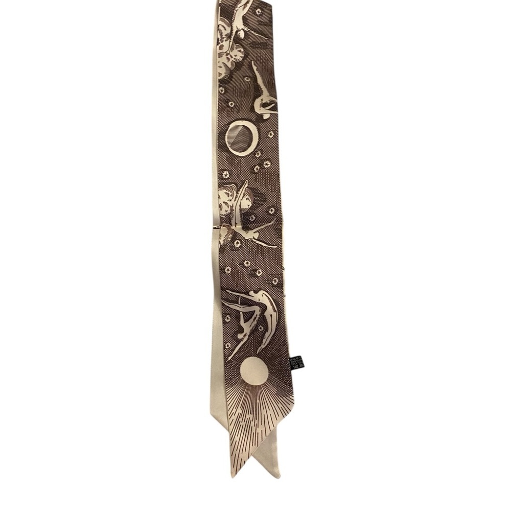 D Logo Brown Cream Satin Ethereal Print Mitzah Scarf Purse handle Tie Hair neck - Picture 5 of 7